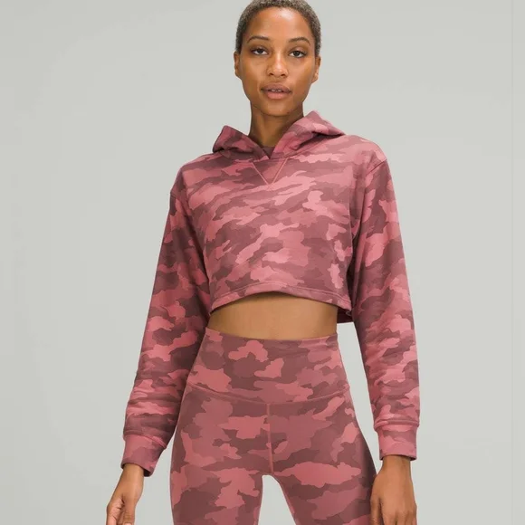 LULULEMON All Yours Cropped Hoodie Sweatshirt Camo Brier Rose Pink 6 S/M - Picture 7 of 9